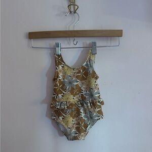 Rylee + Cru Floral Baby Swimsuit in Brown and Cream